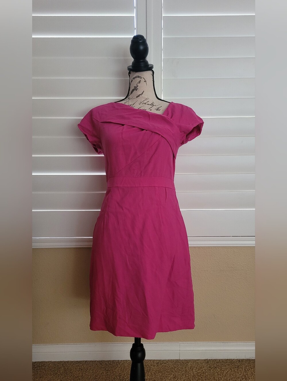 J Crew Magenta Cap-Sleeve Fit & Flare Dress